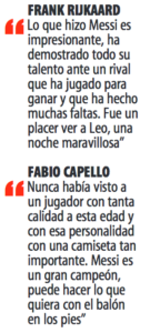 Reijkaard y Capello elogian a Messi en páginas de "mundo Deportivo" de 25 de agosto de 2005