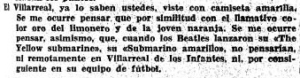 Recorte de el diario "El Sitio" de Gerona de 1970 alusivo al Villarreal como "Submarino Amarillo" 