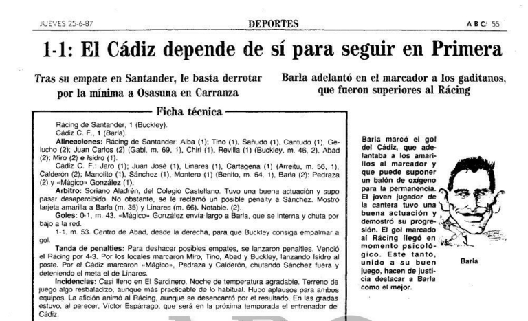 Crónica del Racing de Santander 1 - Cádiz CF, en ABC