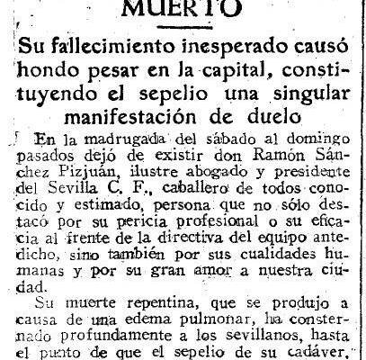 ABC (30/10/1956): noticia de la muerte de Ramón Sánchez Pizjuán.